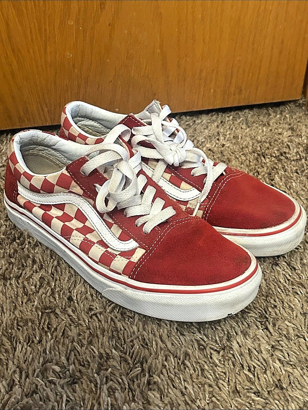 Vans Old Skool Checkered Sneakers Red & White US 5.5 Men 7 Women
